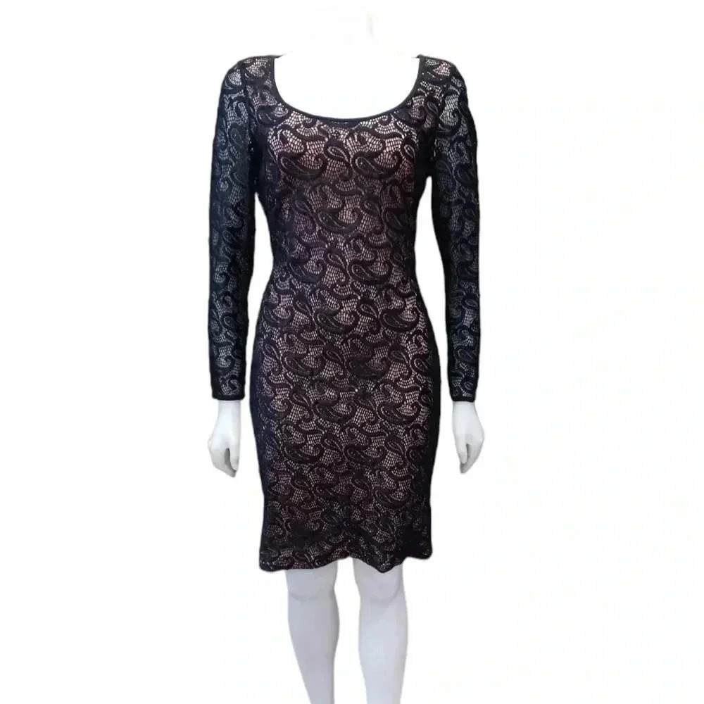 Joseph Ribkoff Black Lace Mini  Long Sleeve Dress Size 10